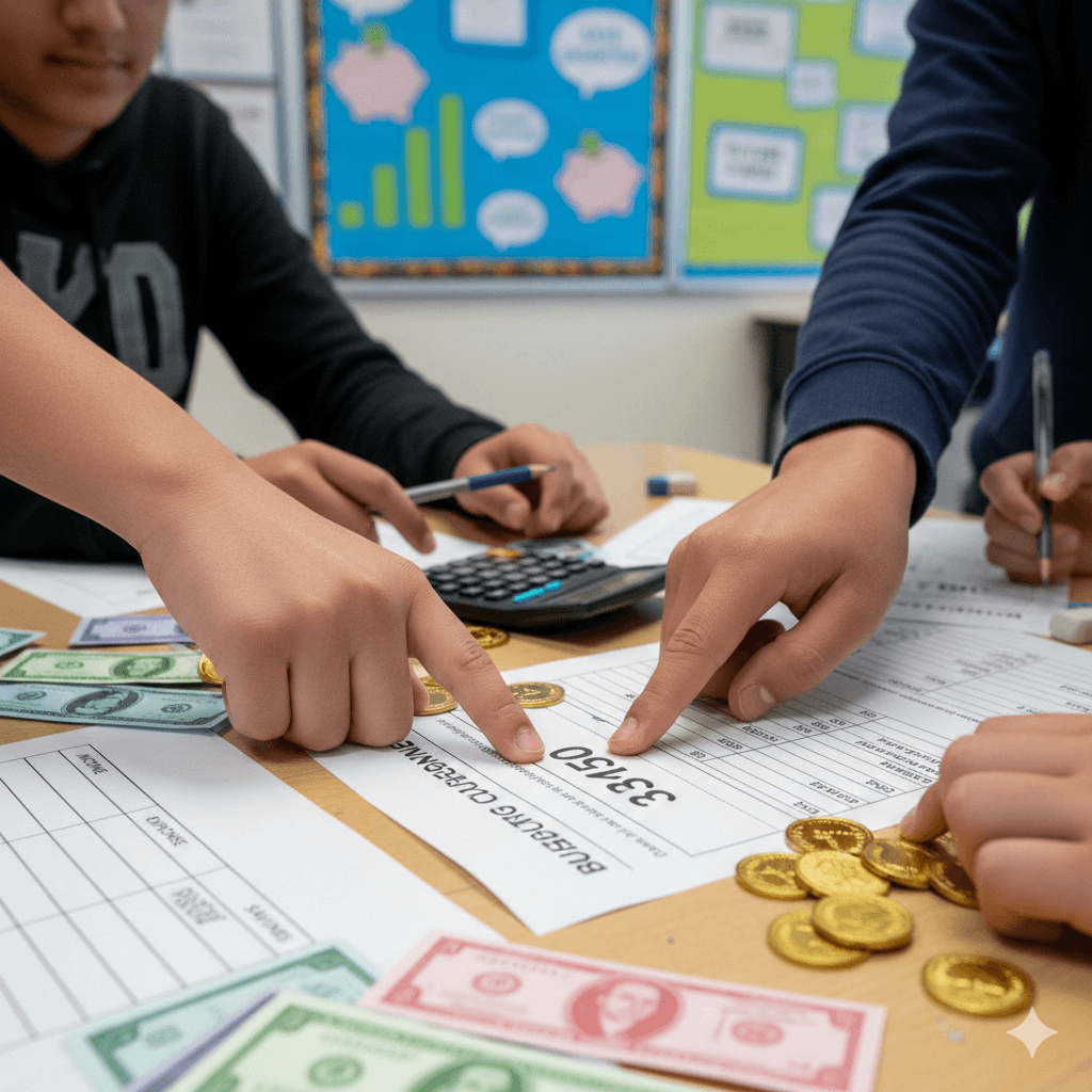 Close-up of teenagers hands learning financial literacy
