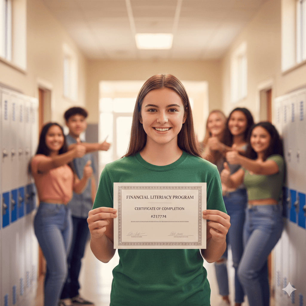 Student success wearing Mini Money shirt
